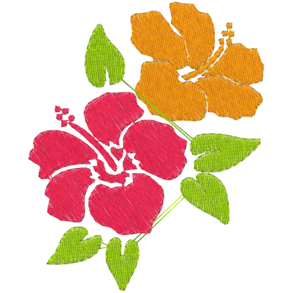 Matriz de Bordado Flores de Hibisco Rosa e Laranja